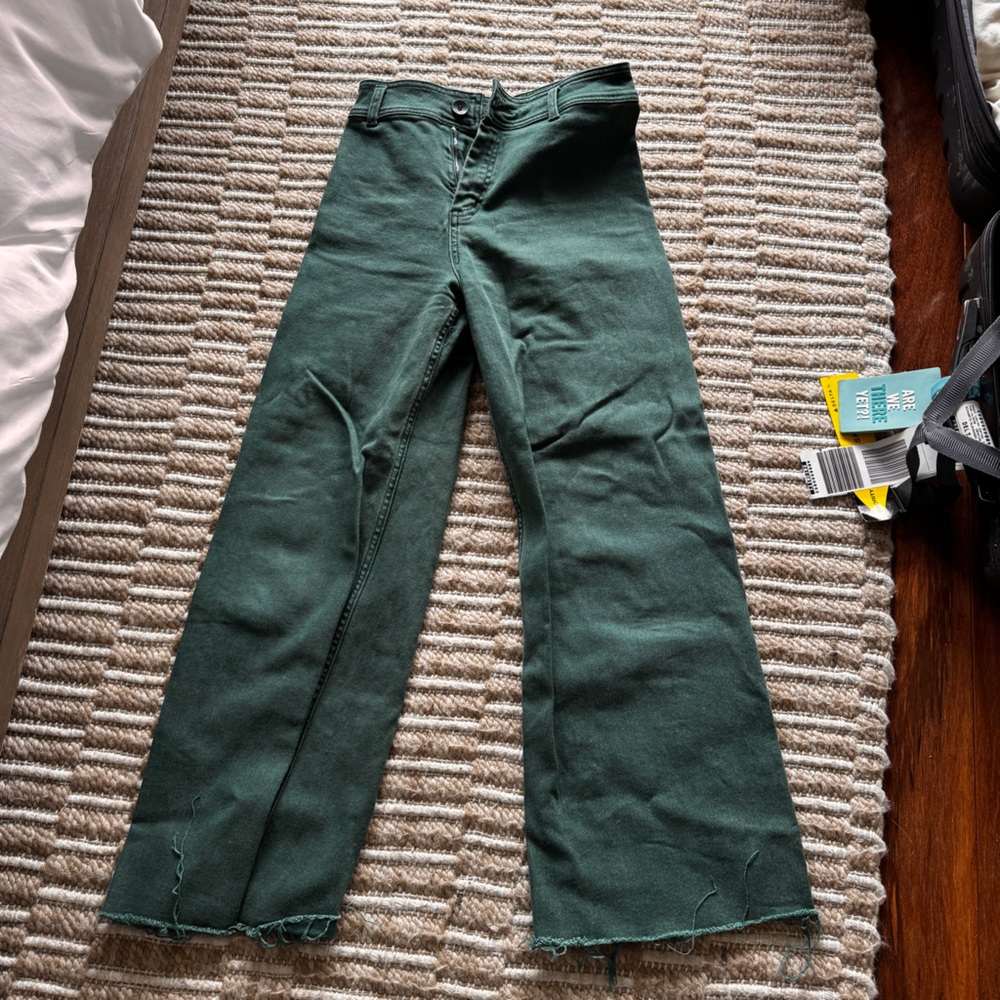 Green Flare Wide Leg Jeans